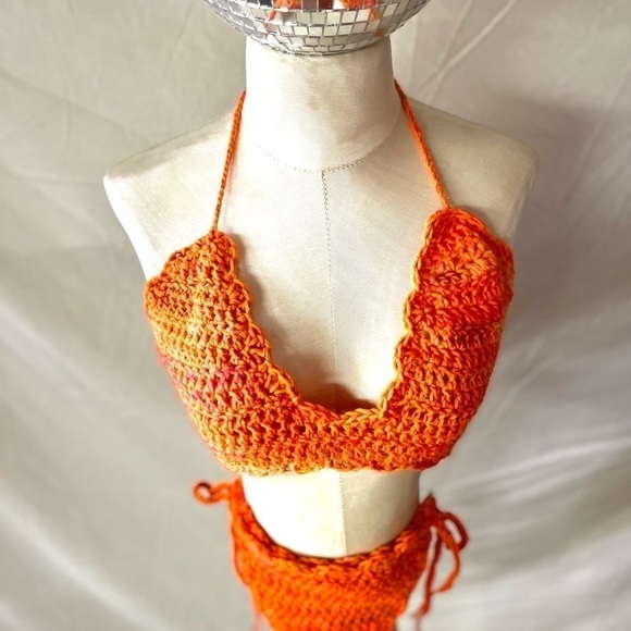 ORANGE ANGORA BLEND CROCHETED BIKINI - Picture 5 of 15